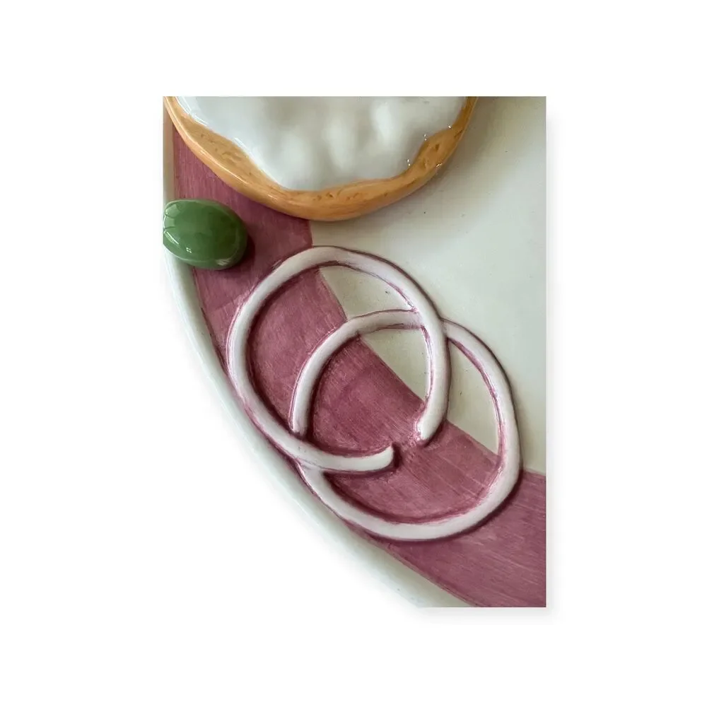 Vintage LARGE 3D Bagel Lox Plate, Kitsch Novelty Ceramic  Platter, Decor